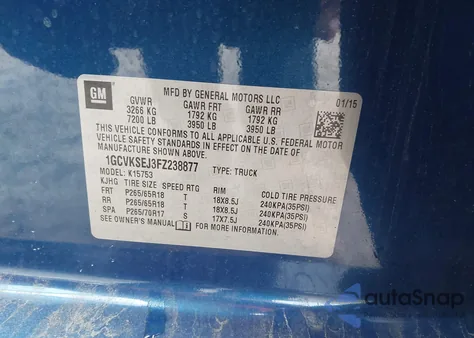 2015 Chevrolet Silverado 1500 1Lz from USA, damaged, VIN 1GCVKSEJ3FZ238877